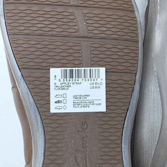 Clarks Appley Strap Shoes Womens 9 M Tan Leather Closed Sandal Sneaker Comfort - Picture 11 of 13